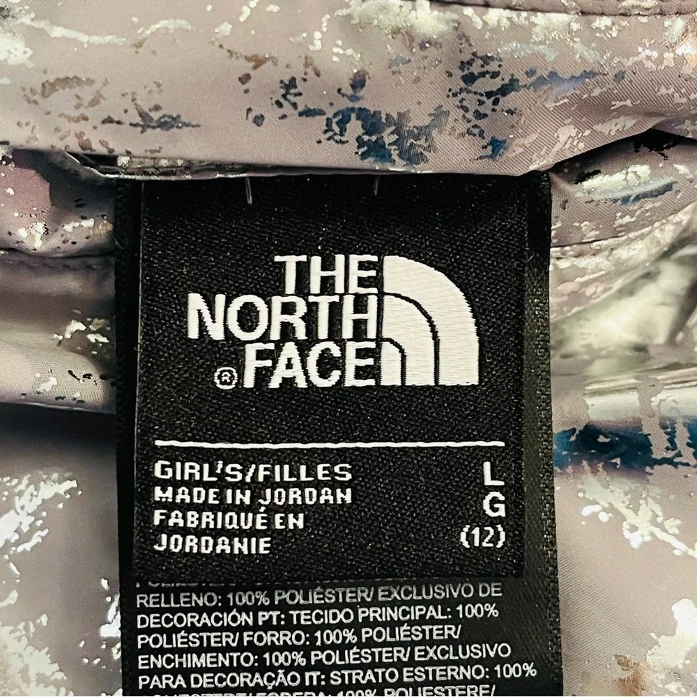 The North Face Girls Reversible Mossbud Swirl Metallic Gray Parka Jacket Size L